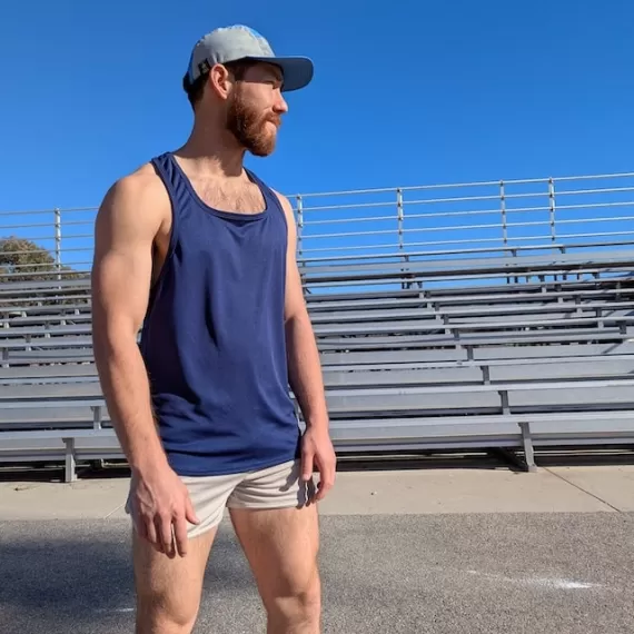 Runyon Navy Blue Razor Strap Pump Tank - Gym Stringer Racerback Workout Tank Top American Made In USA