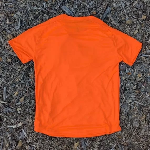 Men's Neon Orange Fluorescent Hot Running Shirt Moisture Wicking American Made In USA