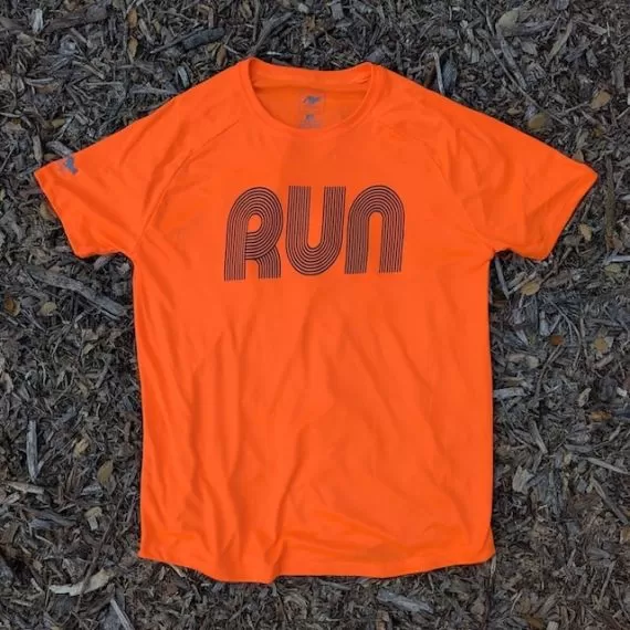 Men's Neon Orange Fluorescent Hot Running Shirt Moisture Wicking American Made In USA