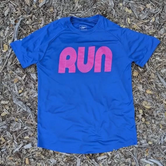 Men's Royal Blue and Hot Pink Running Shirt Moisture Wicking American Made In USA