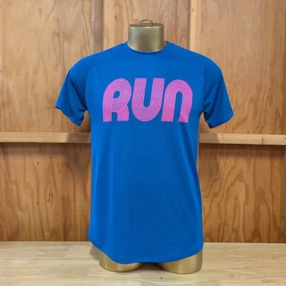 Men's Royal Blue and Hot Pink Running Shirt Moisture Wicking American Made In USA