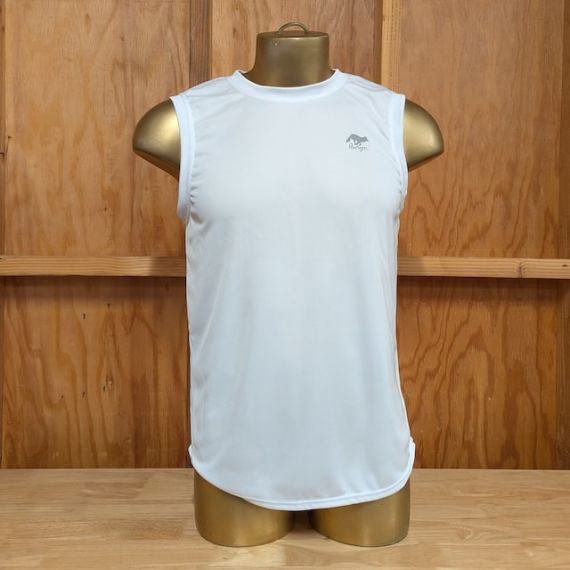 Runyon Men's White Sleeveless Muscle Tee Performance Workout Tank Top American Made In USA