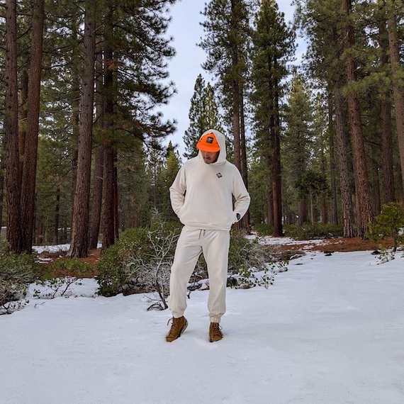 Runyon French Terry Cotton Winter White Pullover Hoodie Sweatshirt - Hidden Pockets, Thumbholes & Watch Windows - American Made In USA