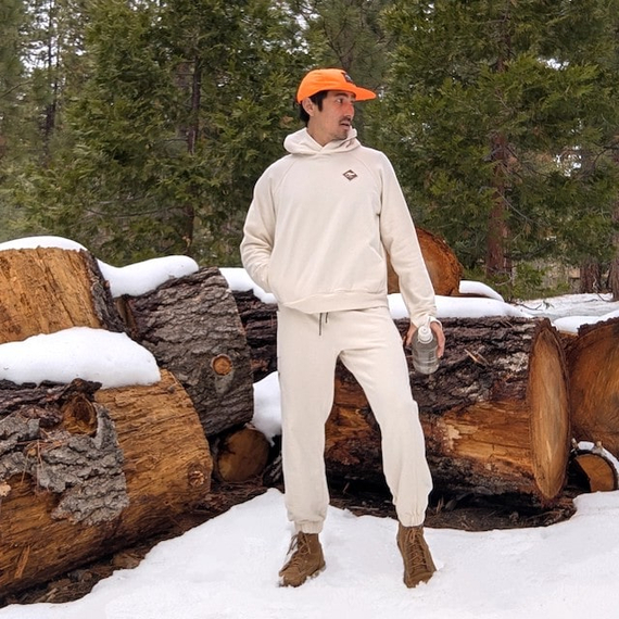 Runyon French Terry Cotton Winter White Pullover Hoodie Sweatshirt - Hidden Pockets, Thumbholes & Watch Windows - American Made In USA