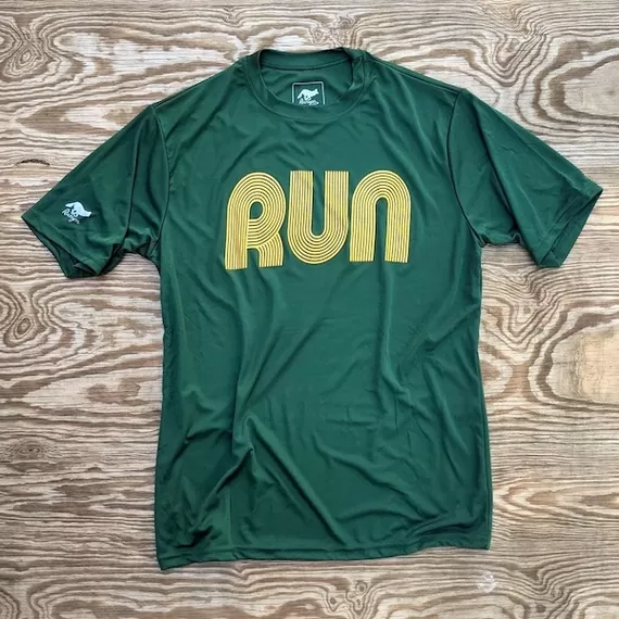 American Made In USA Men's Running Clothing RUN Forest Gold Fitness Shirt Performance Sportswear Runyon Canyon Apparel
