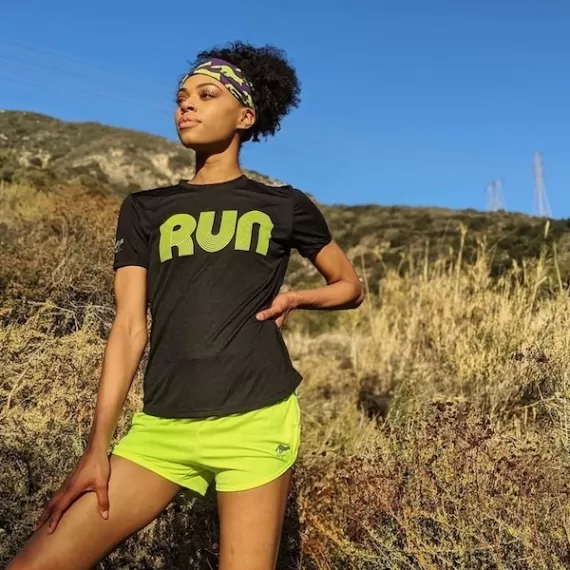 American Made In USA Women's Running Clothing RUN Black Neon Fitness Shirt Performance Sportswear Runyon Canyon Apparel