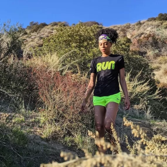 American Made In USA Women's Running Clothing RUN Black Neon Fitness Shirt Performance Sportswear Runyon Canyon Apparel