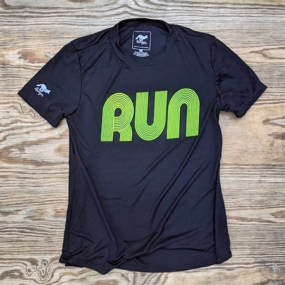 American Made In USA Women's Running Clothing RUN Black Neon Fitness Shirt Performance Sportswear Runyon Canyon Apparel