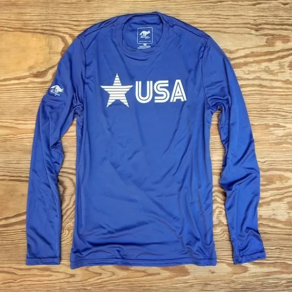 Runyon Men's Star USA Royal Blue Long Sleeve Training Shirt great for Running, Hiking, Outdoor Fitness Made In USA