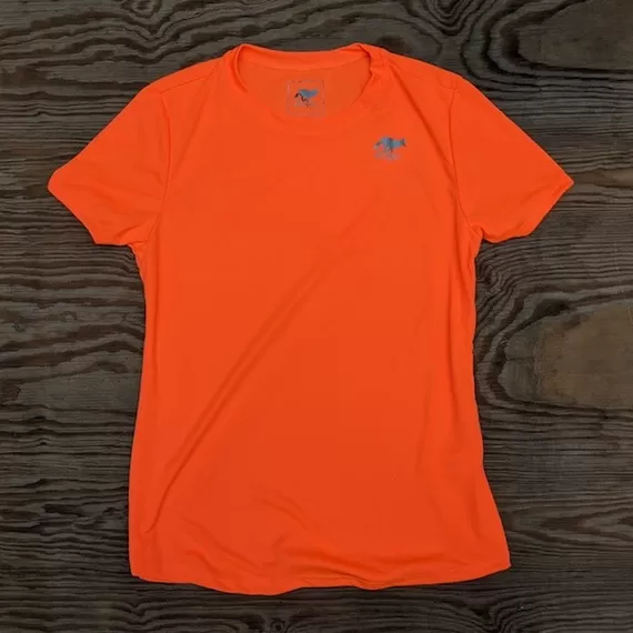 Runyon Canyon Apparel Womens Neon Orange Training Shirt great for Running, Hiking, Outdoor Fitness Made in USa