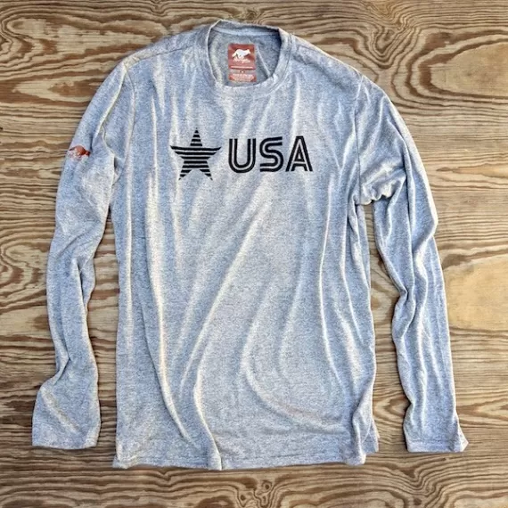 Runyon Men's Black Star USA Signature Long Fitness Shirt great for Running, Hiking, Outdoor Fitness Made In USA