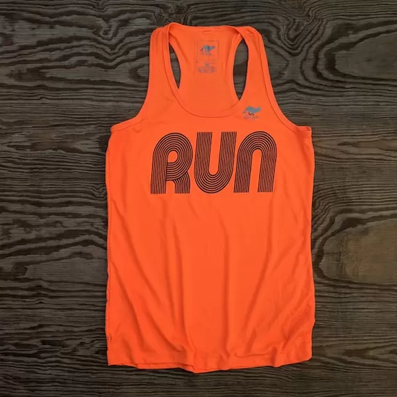 American Made In USA Womens Running Apparel Fitness Tank Tops Neon Orange Performance Sportswear Runyon Canyon Apparel
