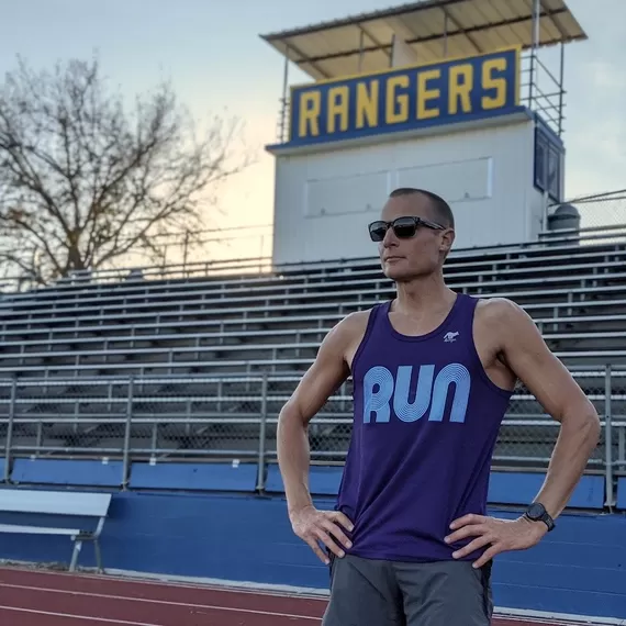 Runyon American Made In USA Mens Running Apparel Purple Tank Top Singlet Track and Field Performance Sportswear
