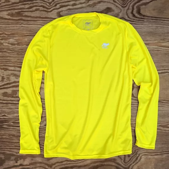 Runyon American Made In USA Mens Running Apparel Bright Yellow Long Sleeve Trail Shirt Performance Fitness Sportswear Runyon Canyon Apparel