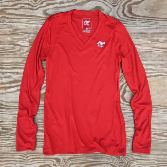 Runyon American Made In USA  Women's Red Long Sleeve Running Fitness Performance Shirt