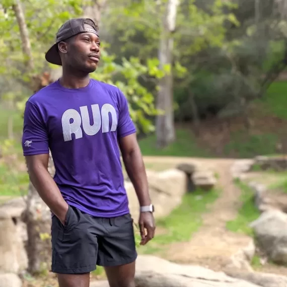 Runyon Canyon Apparel Men's Running Clothing RUN Purple Fitness Shirt Performance Sportswear American Made In USA