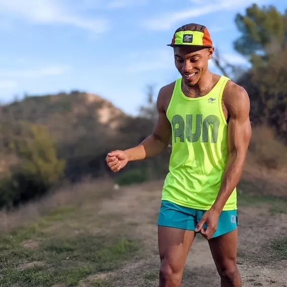 Runyon Mens Neon Yellow RUN Training Performance Fitness Tank Made In USA