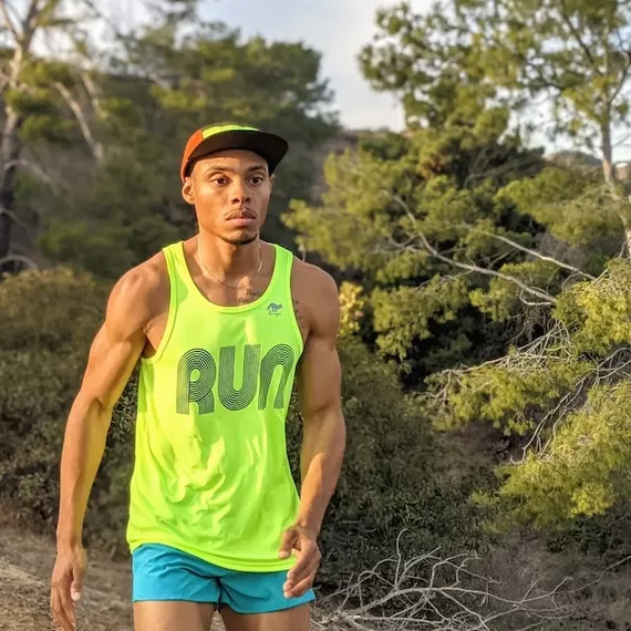 Runyon Mens Neon Yellow RUN Training Performance Fitness Tank Made In USA