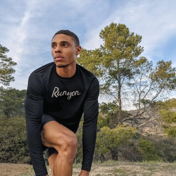 Runyon Mens Black Reflective Script Performance Long Sleeve Training Shirt Made In USA