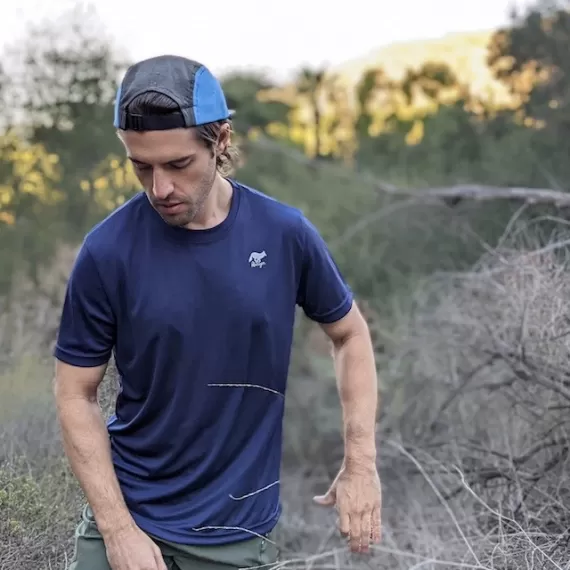 Runyon Navy Blue Short Sleeve Tech Trail Shirt Performance Sportswear Made In USA