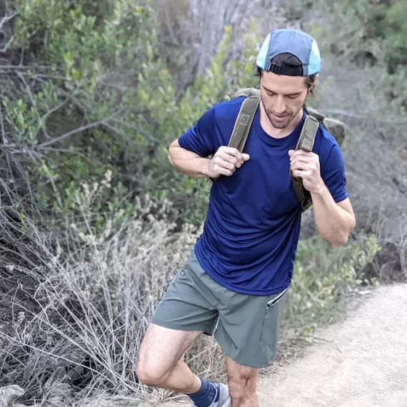 Runyon Navy Blue Short Sleeve Tech Trail Shirt Performance Sportswear Made In USA