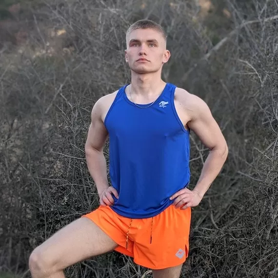Runyon American Made In USA Mens Running Clothing Roya Blue Tank Top Singlet Fitness Athletic Performance Wear Runyon Canyon Apparel