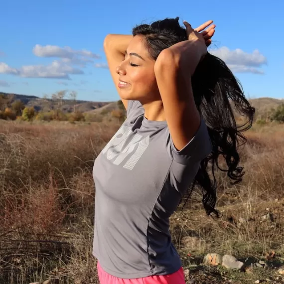 Runyon Women's Running Clothing RUN Grey Fitness Shirt Performance Sportswear Runyon Canyon Apparel American Made In USA