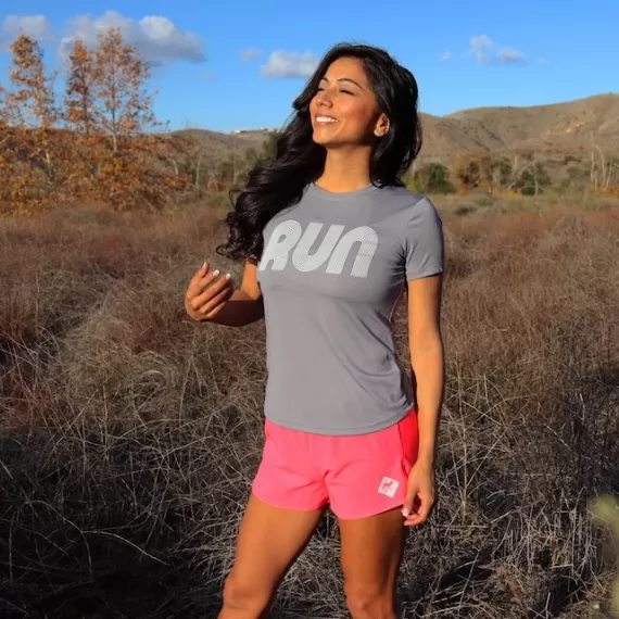 Runyon Women's Running Clothing RUN Grey Fitness Shirt Performance Sportswear Runyon Canyon Apparel American Made In USA