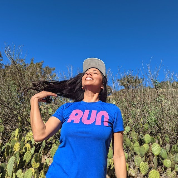 Women's Royal Blue Hot Pink RUN Performance Running Shirt Made In USA