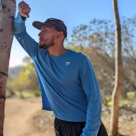 Mens Baby Blue Skies Long Sleeve Technical Trail  Performance Sportswear Shirt Made In USA - Great for hiking