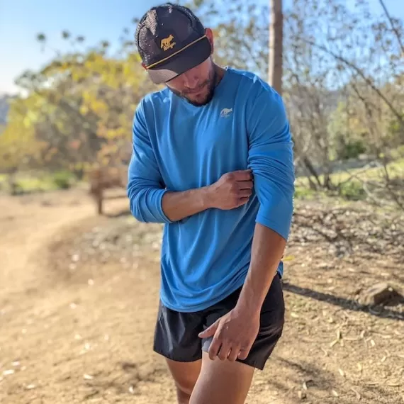 Mens Baby Blue Skies Long Sleeve Technical Trail  Performance Sportswear Shirt Made In USA - Great for hiking