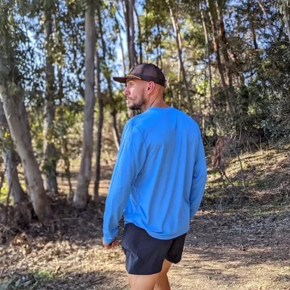Mens Baby Blue Skies Long Sleeve Technical Trail  Performance Sportswear Shirt Made In USA - Great for hiking