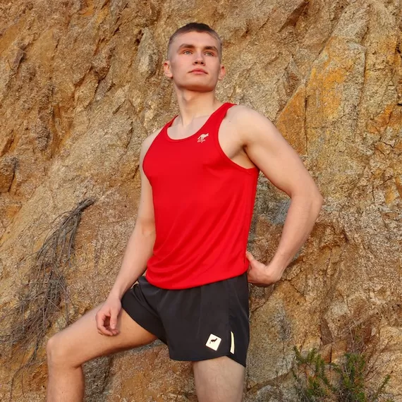 Runyon American Made In USA Mens Running Clothing Red Tank Top Singlet Fitness Athletic Performance Wear