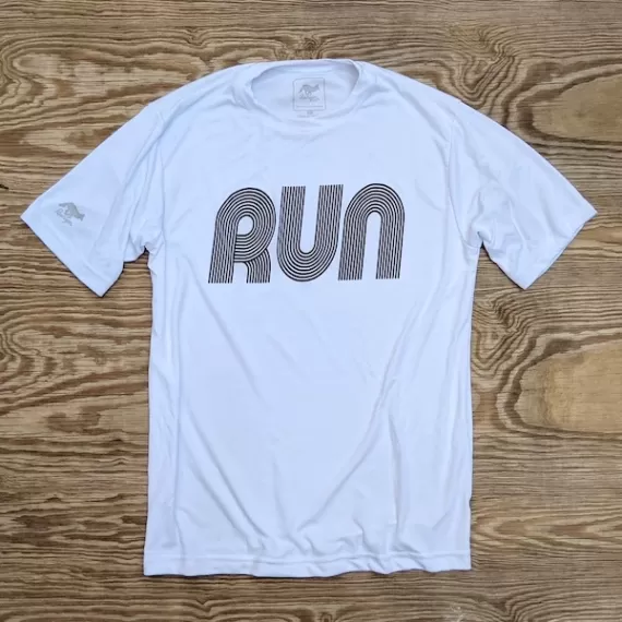 American Made In USA Men's Running Clothing RUN White Fitness Shirt Performance Sportswear Runyon Canyon Apparel