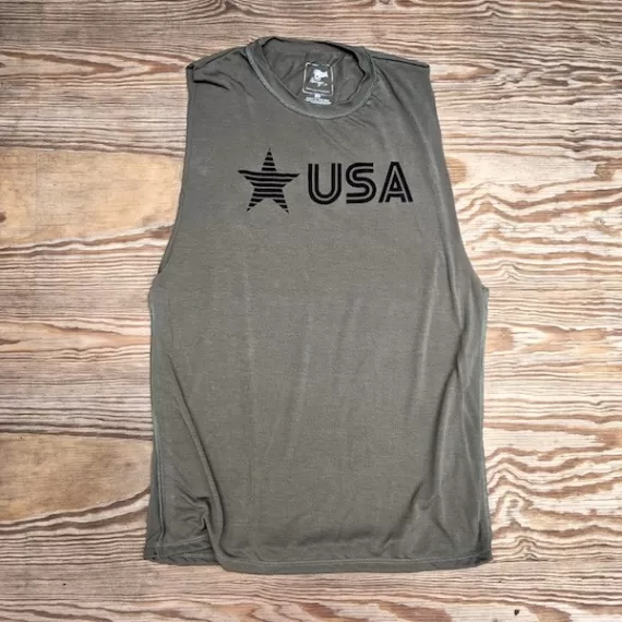 Runyon Men's Black Star USA Military Muscle Tank great for Running, Hiking, Outdoor Fitness Made In USA
