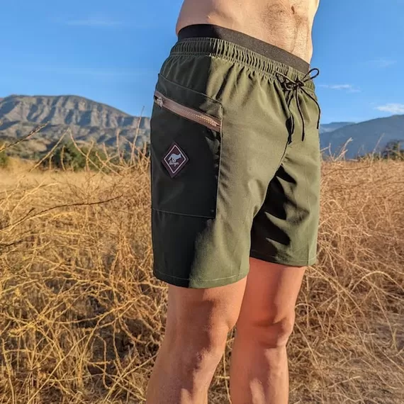 Runyon TrailStash 7" Olive Green  TrailStash Gravel, Running, HIking Performance Short