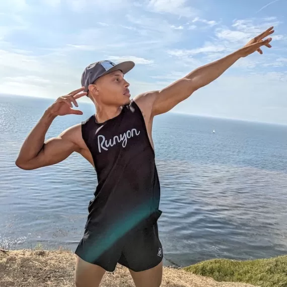 Runyon Unisex Black Reflective Script Muscle Workout Tank - Performance Sleeveless Muscle Tee Made In USA