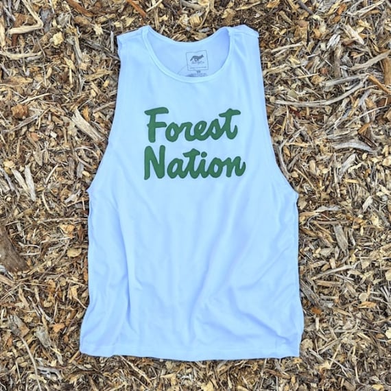 Runyon Women's Unisex Forest Nation White Muscle Tank great for Running, Hiking, Gym, Workout, Outdoors & Fitness -  Made In USA