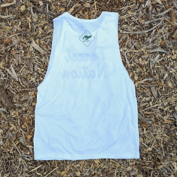 Runyon Women's Unisex Forest Nation White Muscle Tank great for Running, Hiking, Gym, Workout, Outdoors & Fitness -  Made In USA