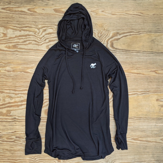Women's Black Ninja Fitness Hoodie Made In USA Performance wear Hiking, Running, Trails, Outdoor Fitness