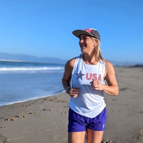 Runyon Women's Unisex White Star USA Muscle Tank great for Running, Hiking, Gym, Workout, Outdoors & Fitness -  Made In USA