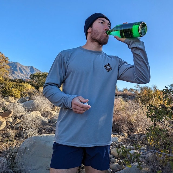 Runyon CozyTech Steel Grey Long Sleeve Camp Shirt - Hiking, Running, Outdoors, Workout, Workwear American Made In The USA