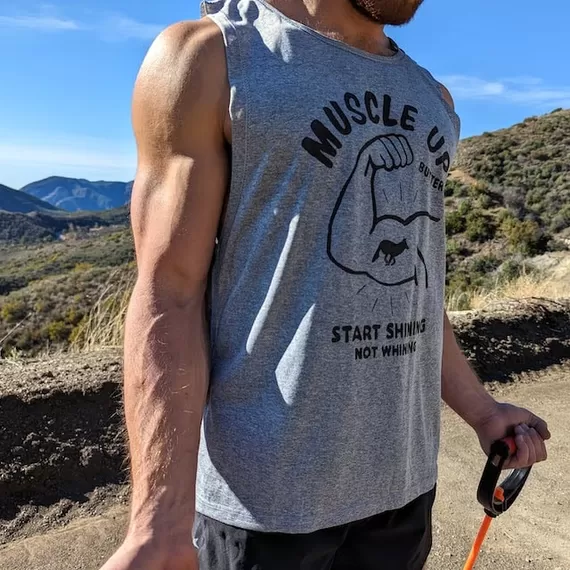 Muscle Up Buttercup Unisex Heather Grey Sleeveless Muscle Workout Tank Top Made In USA