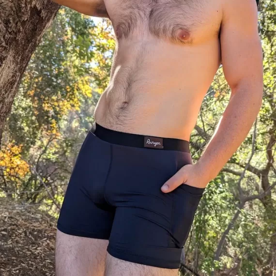 Runyon SupraPlush Black Performance Boxer Brief - Underwear Liner with Phone Pocket Nylon Spandex Made In USA