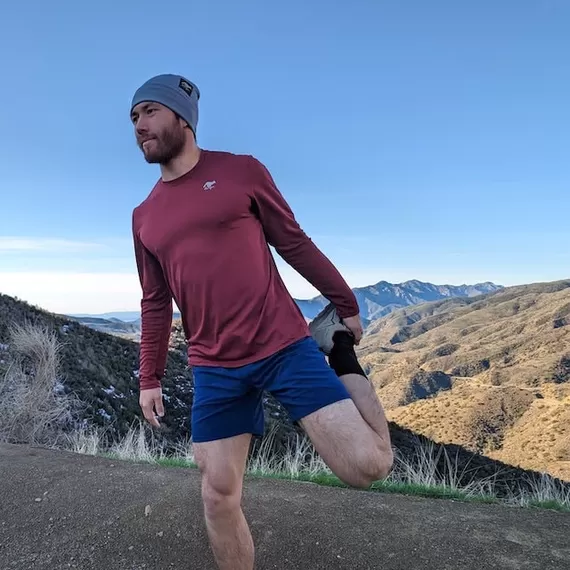 Mens Manzanita Maroon Long Sleeve Technical Trail Performance Running Hiking Shirt Made In USA