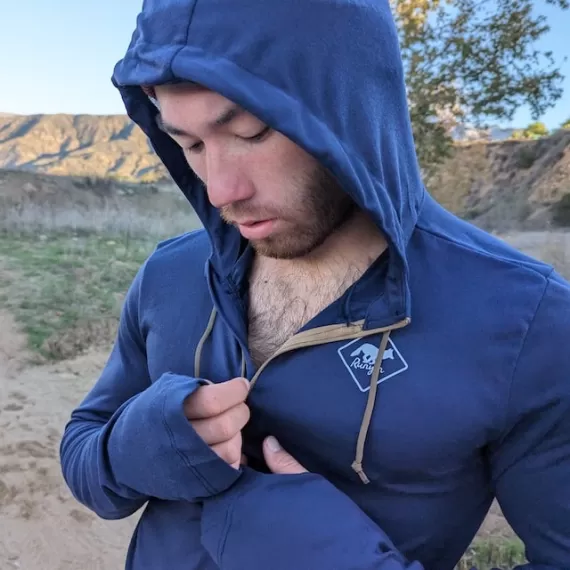 Runyon Mens Navy Blue Zip Hoodie American Made In USA Running Shirt