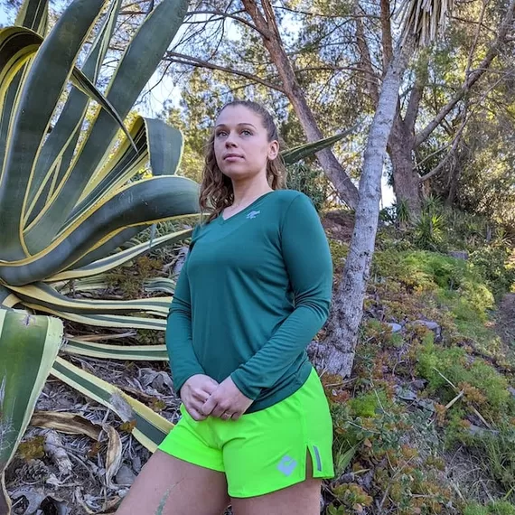 Runyon American Made In USA  Women's Forest Green Long Sleeve Running Fitness Performance Shirt