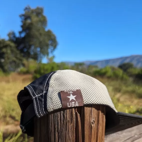 Runyon Black & Tan Reflective Performance Camp Hat American Made In USA Trail Running Cap Hiking Fitness Outdoors