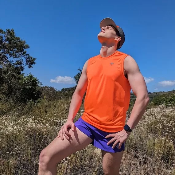 Runyon Men's Neon Safety Fluorescent Orange Sleeveless Muscle Tee Performance Workout Tank Top American Made In USA