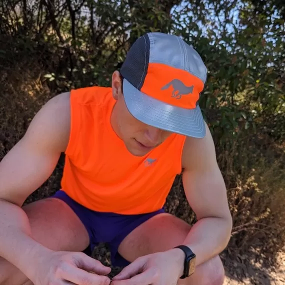 Runyon Men's Neon Safety Fluorescent Orange Sleeveless Muscle Tee Performance Workout Tank Top American Made In USA